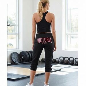 Victoria Sport Womens XS Jogger Sweatpants Butt Spellout Athletic Black Pink